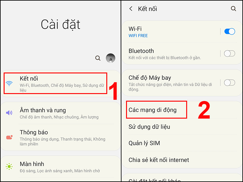 Chọn Các mạng di động